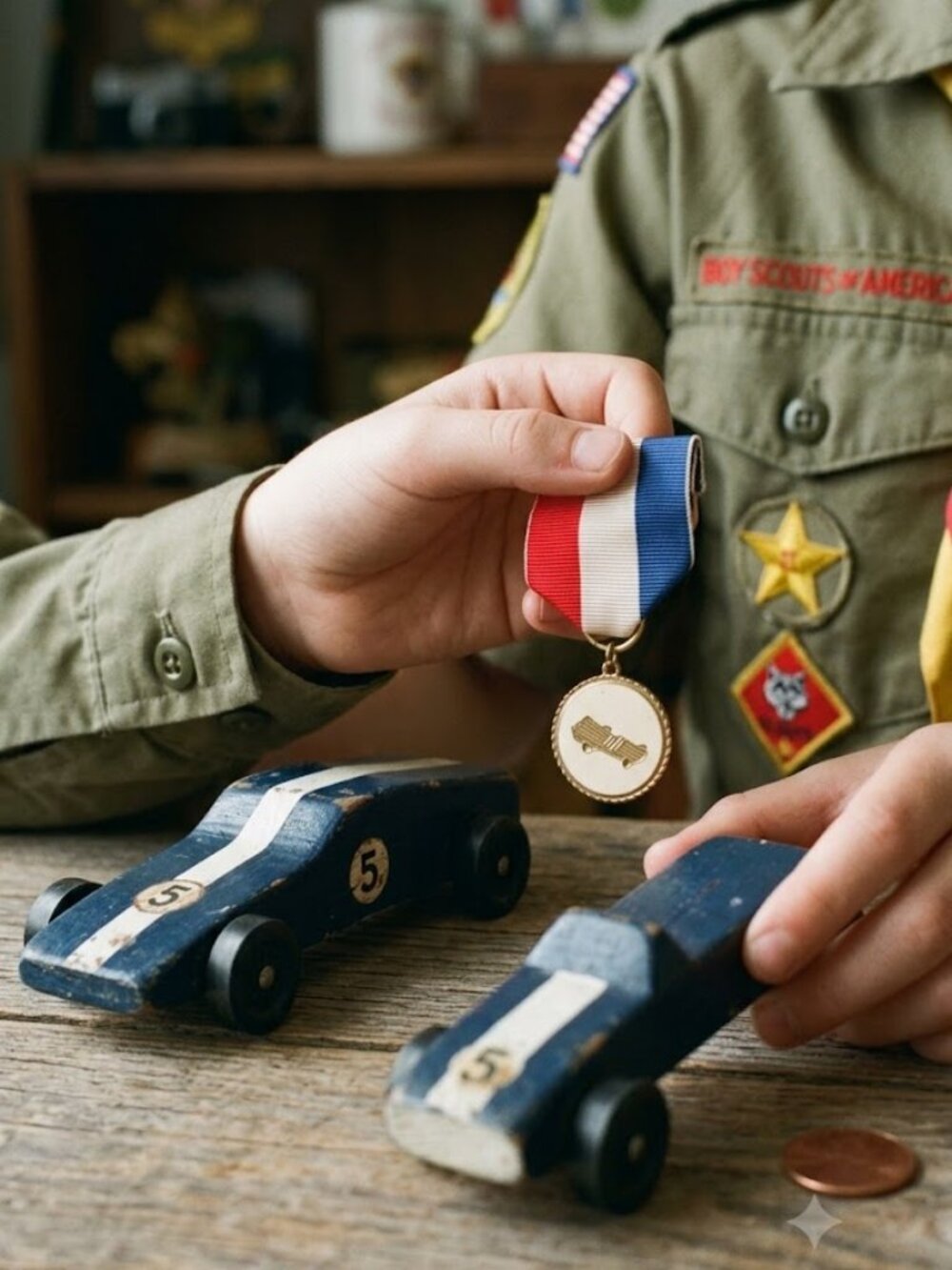 BSA Pinewood Derby Vintage Award White Medal Pin - Boy Scouts Of America Ribbon